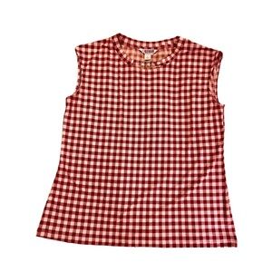 Liz Claiborne Fuschia & White checkered top with detailed neckline, sz Large